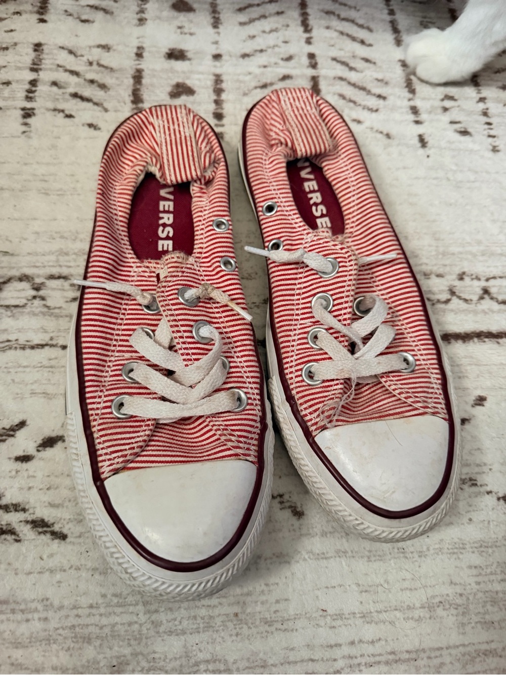 Converse Low Top Red & White Striped Sneakers